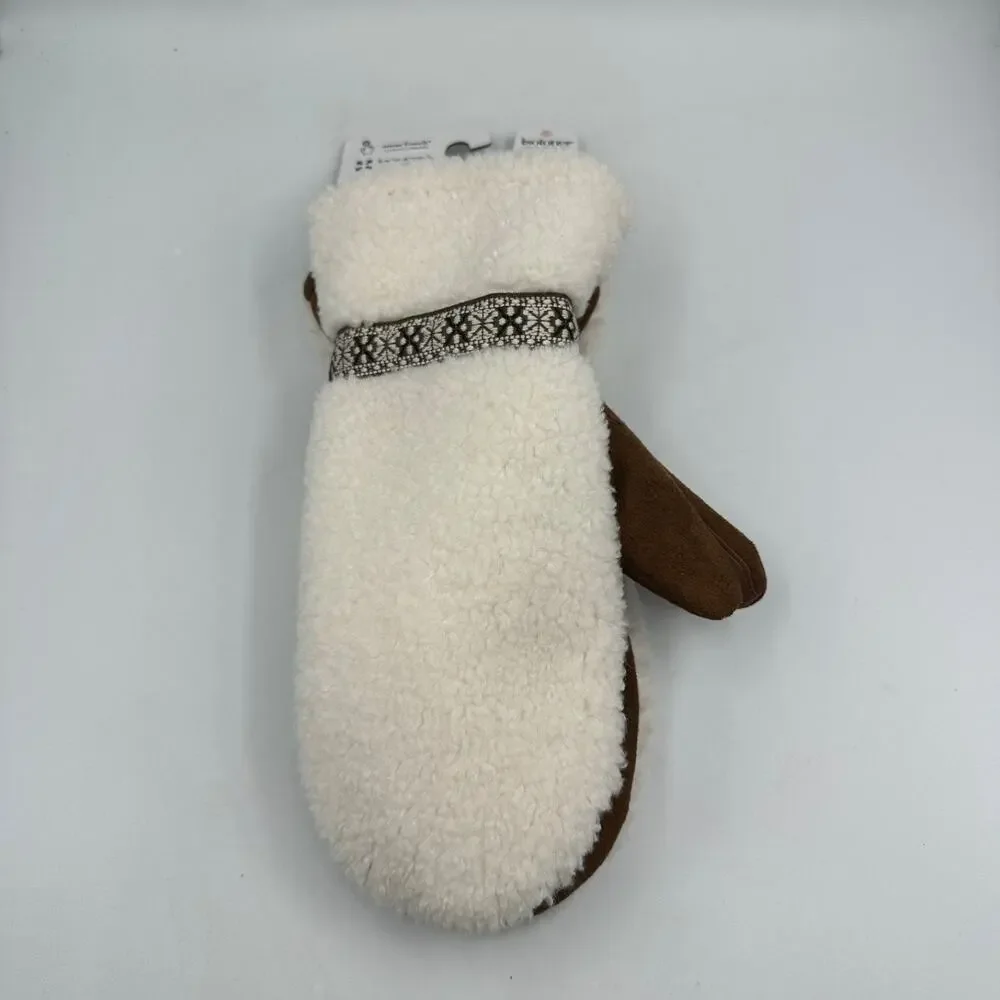 Isotoner Women’s Mittens Sherpa Beige Brown SmartTouch OSFM NWT